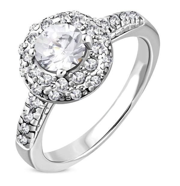 Glittrande Ring i Rostfritt Stål 316L i Silver Färg med en massa Klara Cubic Zircon Kristaller - Stl 18,14
