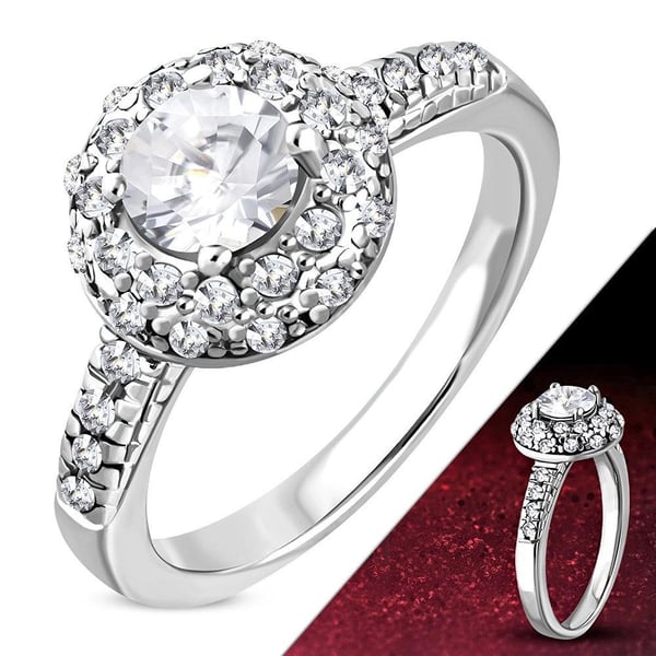 Glittrande Ring i Rostfritt Stål 316L i Silver Färg med en massa Klara Cubic Zircon Kristaller - Stl 15,7