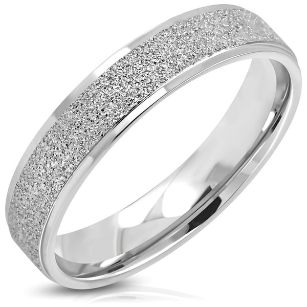 Sandblästrad Halvrundad Ring i Kirurgiskt Stål 316L i Silver Färg med Slipade Kanter - Stl 17,32