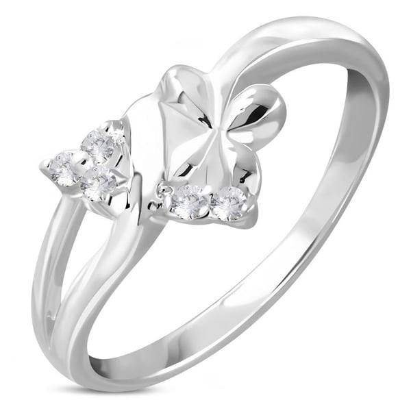 Mönstrad Silver Ring med Klara Cubic Zirconia Kristaller - Silverpläterad - Stl 16,51