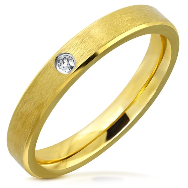 Matt Guldpläterad Ring i Kirurgiskt Stål 316L i Guld Färg med Klar CZ Kristall - Stl 18,14