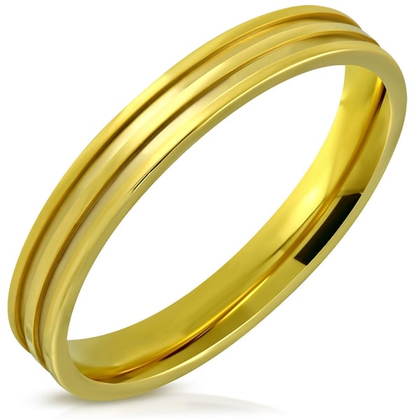 Stålring / Ring i Rostfritt Stål 316L i Guld Färg med Skåror / Ränder - Stl 22,2