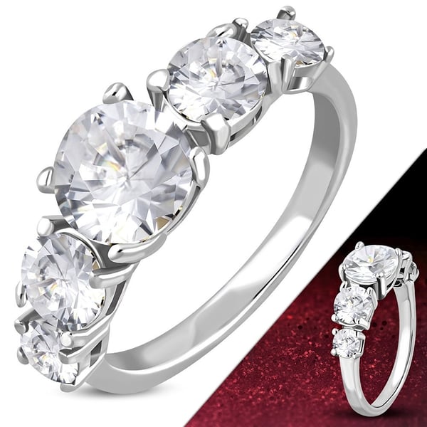 Glittrande Ring i Kirurgiskt Stål 316L i Silver Färg med 5 st Klara Cubic Zircon Kristaller - Stl 18,95