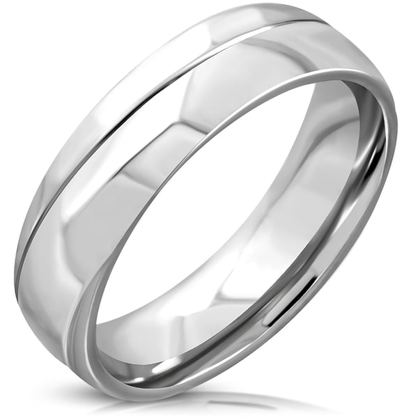 Halvrund Ring i Kirurgiskt Stål 316L i Silver Färg med Diagonal Laserskuren Rand - Stl 17