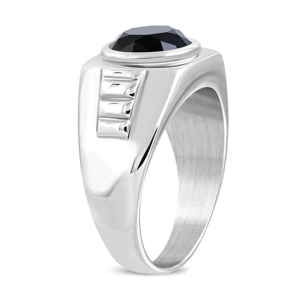 Cool Ring i Rostfritt Stål 316L i Silver färg med Svart Rund Cubic Zircon Kristall - Stl 18,14