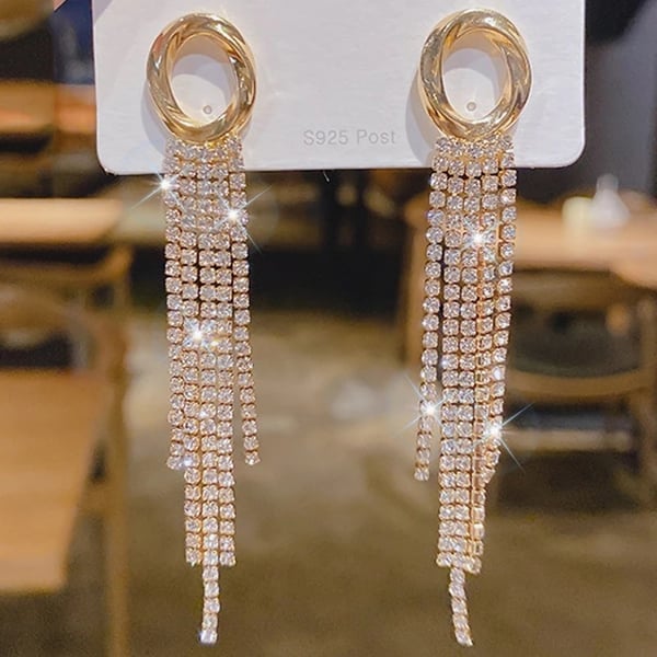 Strass Guld Örhängen Ring & Kedjor - Glittrande Vita Rhinestones