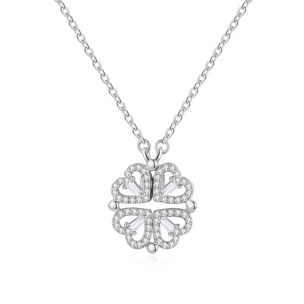 Magnetiskt Silver Halsband i Rostfritt Stål - Fyrklöver / Hjärta med Rhinestones Magnetiskt Silver Halsband i Rostfritt Stål - Fyrklöver / Hjärta med Rhinestones