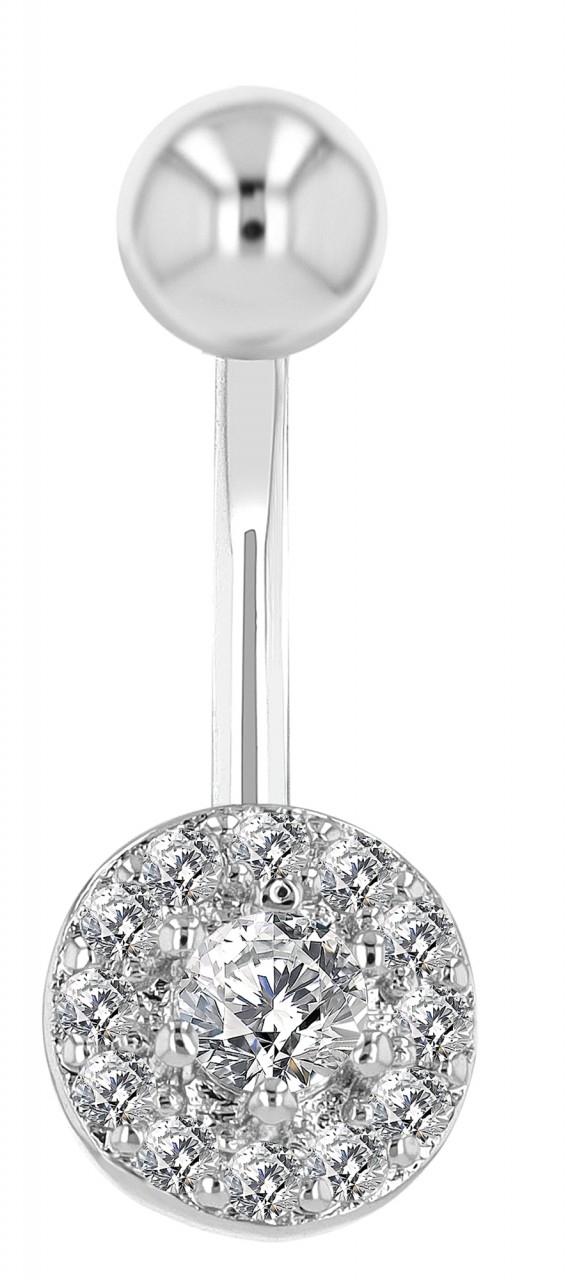 Navelpiercing Piercing i Stål i Silver Färg - Vita Kristaller