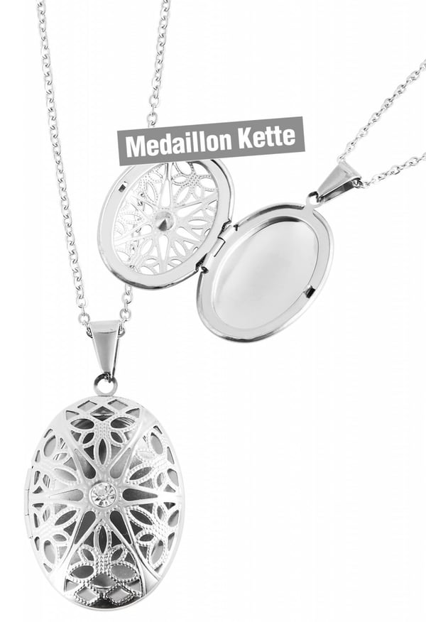 Silver Halsband i Stål med Öppningsbar Oval Medaljong - Stjärna & Rhinestone