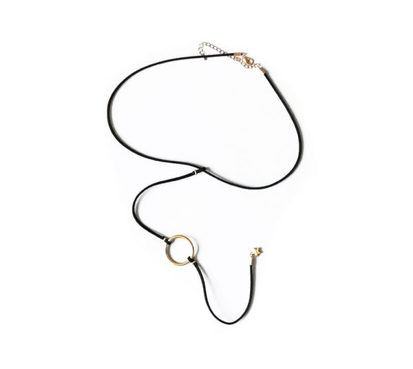 Halsband i Svart & Guld - Textil Kedja med Ring & Stjärna