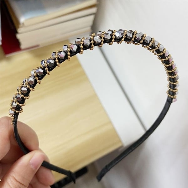 Svart & Guld Diadem Hårsmycke Håraccessoar Hårband med Guld Kulor & Grå Strass