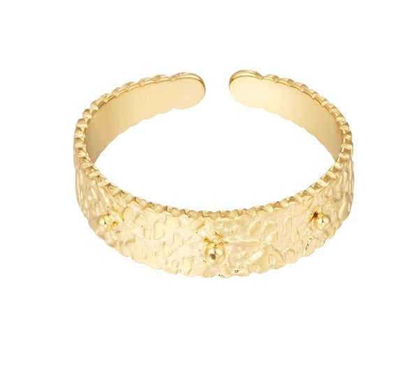 Ring i Rostfritt Stål med Elegant Tryck - Guld - Justerbar Ring i Rostfritt Stål med Elegant Tryck - Guld - Justerbar