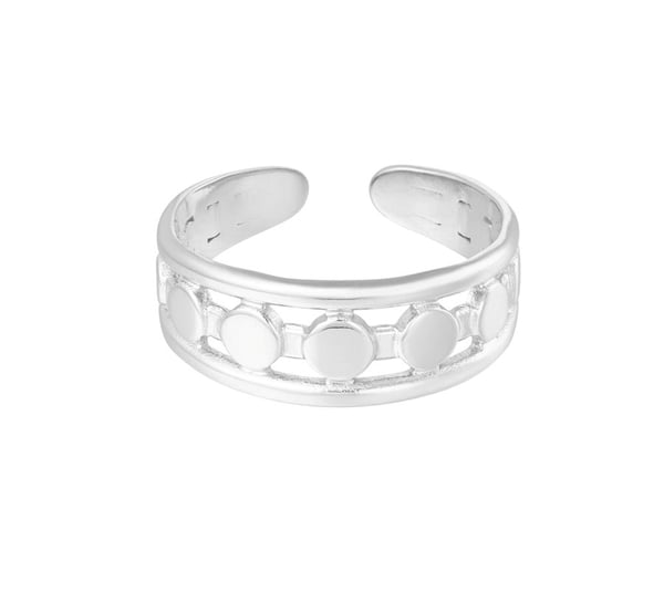 Ring i Rostfritt Stål - Linjer med Prickar - Silver - Justerbar