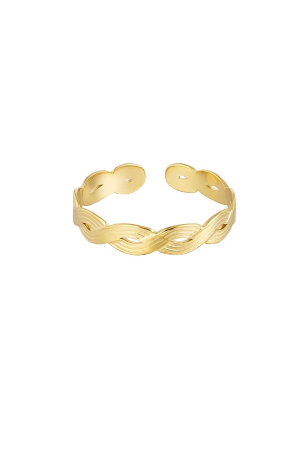 Ring i Rostfritt Stål med Flätad Design - Guld - Justerbar