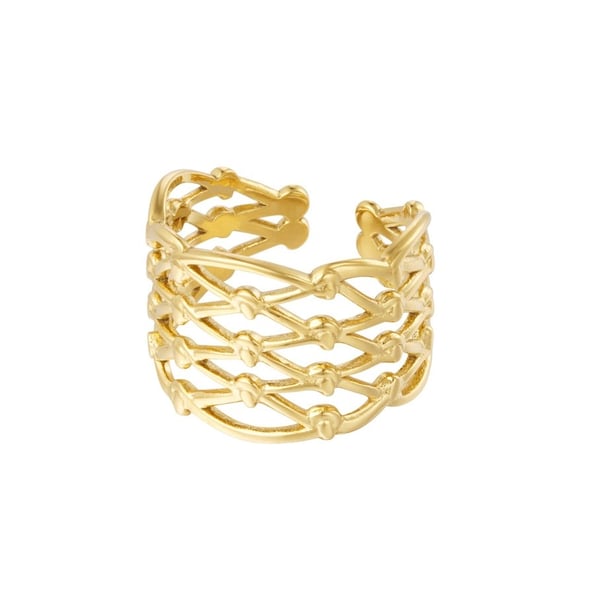 Bred Ring i Rostfritt Stål med Fint Mönster - Guld - Justerbar Bred Ring i Rostfritt Stål med Fint Mönster - Guld - Justerbar