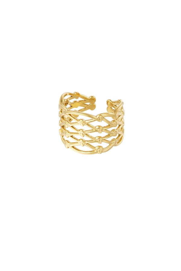 Bred Ring i Rostfritt Stål med Fint Mönster - Guld - Justerbar