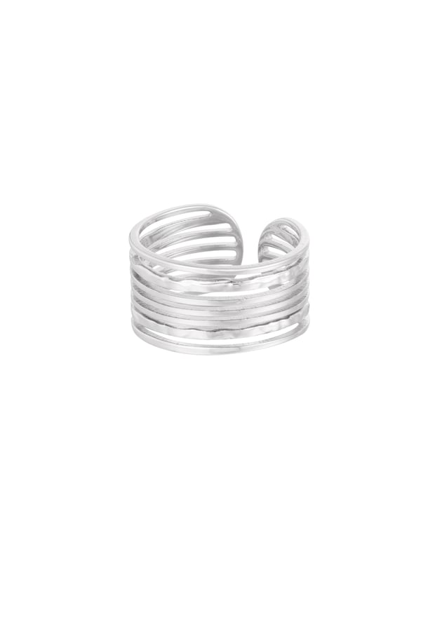 Ring i Rostfritt Stål med Tunna Lager - Silver - Justerbar