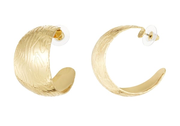 Runda Breda Hoop Örhängen med Fint Mönster - 3,3 cm - Guld