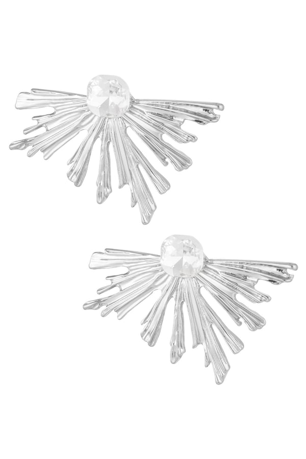 Blanka Statement Örhängen - Löv / Blad med Rhinestones  - Silver