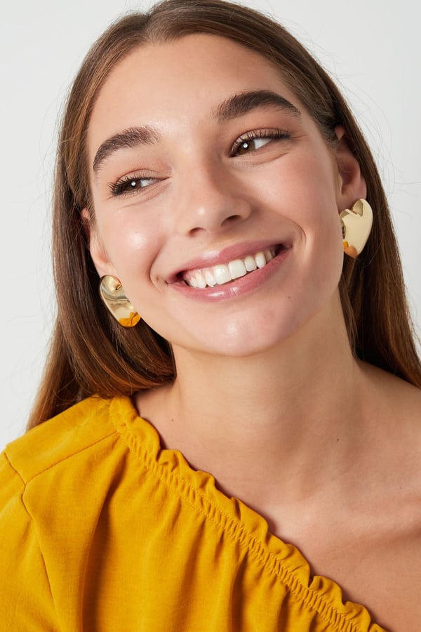Blanka Statement Stud Örhängen med Stora Hjärtan / Hjärtformade - Guld