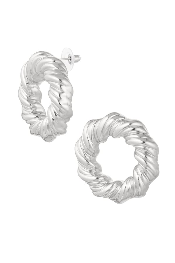 Blanka Runda Stud Örhängen - Cirkel med Fint Mönster - Silver