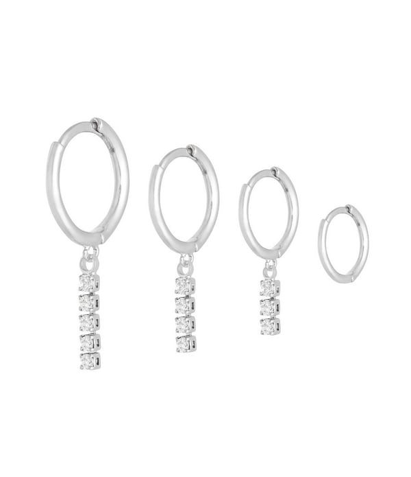 Set med 4 st Silver Hoop Örhängen med Vit Zirkon - Guldpläterade