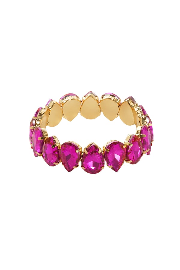 Statement Guldpläterat Armband med Stora Glaspärlor - Fuchsia