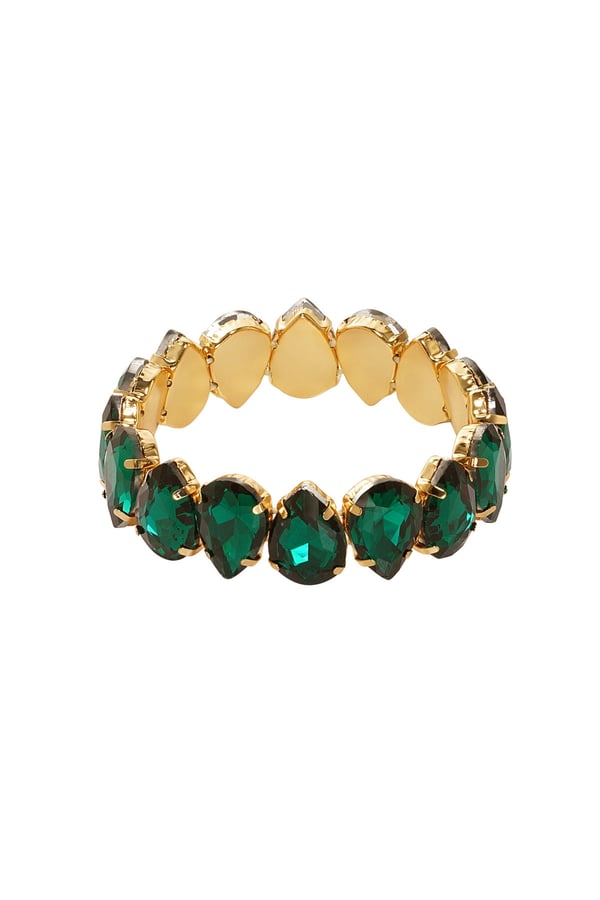 Statement Guldpläterat Armband med Stora Glaspärlor - Mörk Grön