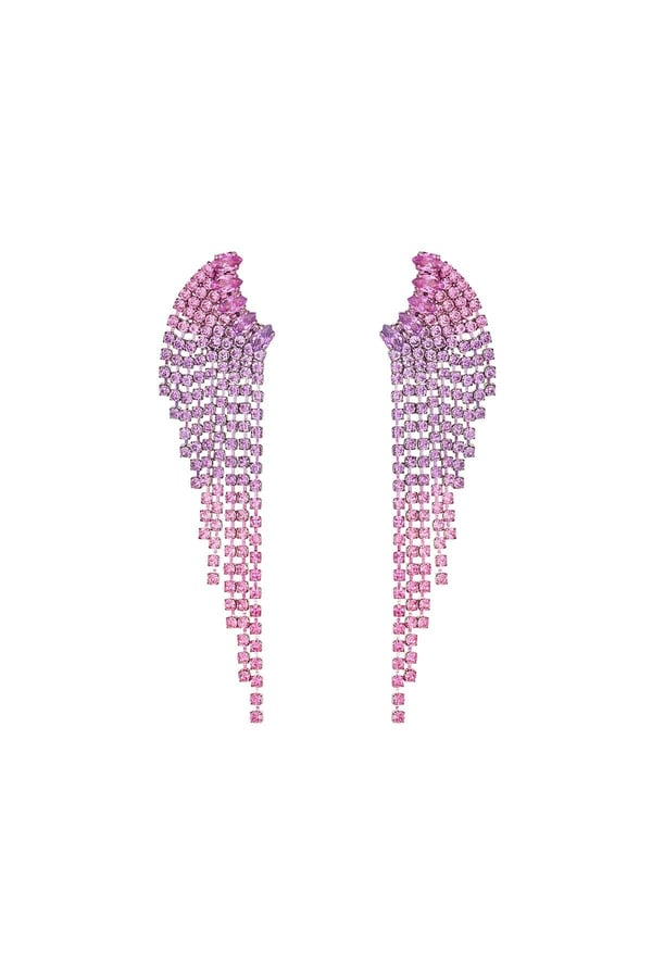 Lyxiga Strass Örhängen med Kedjor - Glittrande Lila Rhinestones - Guldpläterade