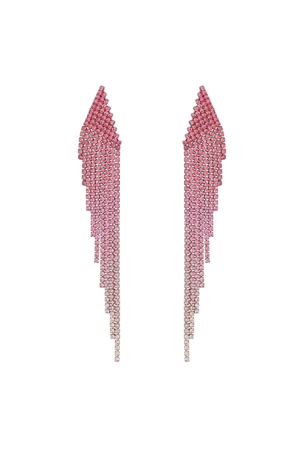 Lyxiga Strass Örhängen med Kedjor - Glittrande Rosa Rhinestones - Guldpläterade
