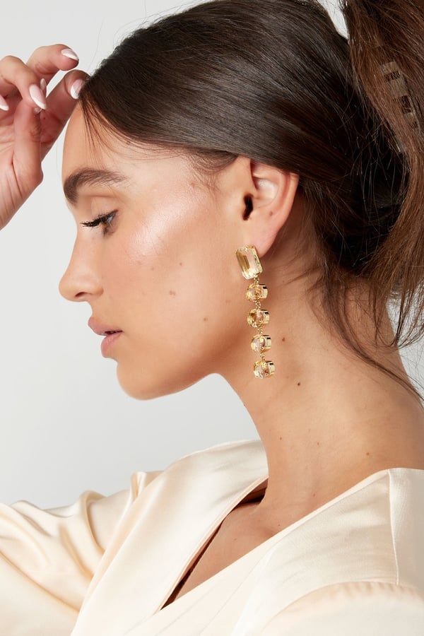 Långa Glamour Örhängen med Glaspärlor i Rad - Silver, Vit & Blå
