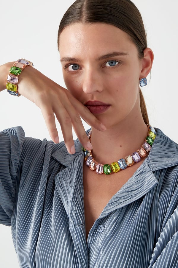 Glamour Guld Guldpläterat Halsband med Glaspärlor - Grön