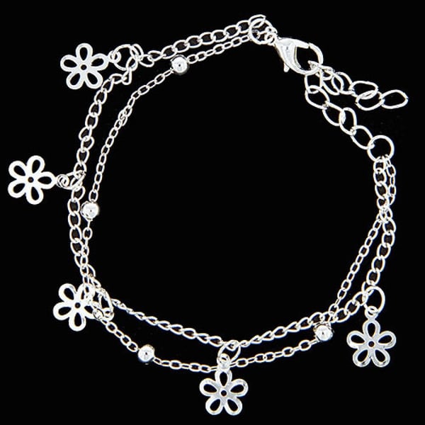 Sött Silver Armband - Dubbla Kedjor med Blommor & Silverkulor