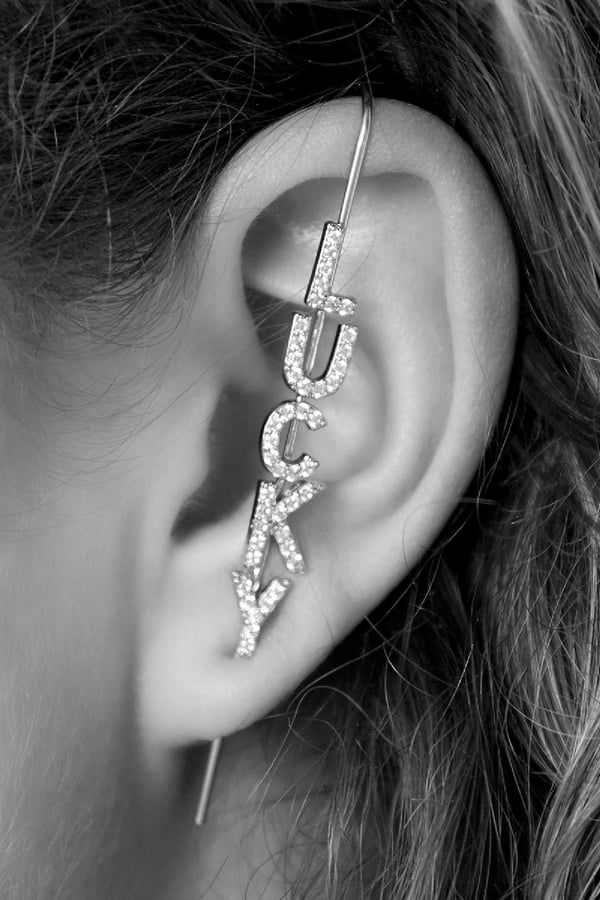 1 st Guldpläterat Örhänge / Ear Crawler med Zircon / Strass - Lucky - Silver