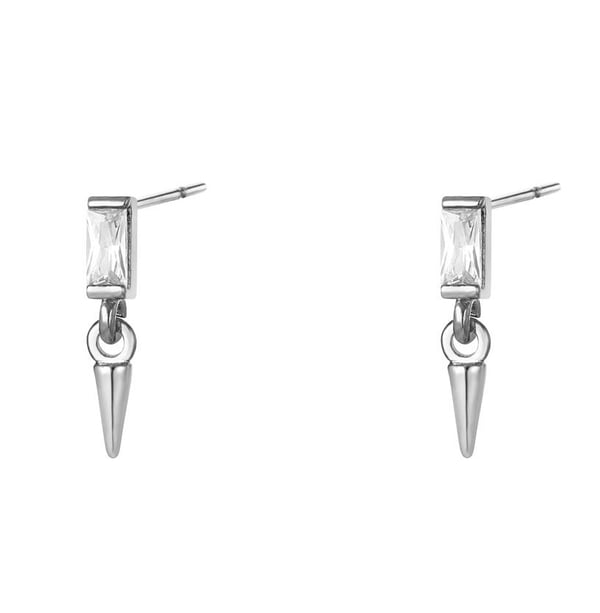 Silver Örhängen med en Vit Zirkon Sten samt ett Hänge i form av en Kon / Spets / Nit / Spike - Vit Guldpläterade