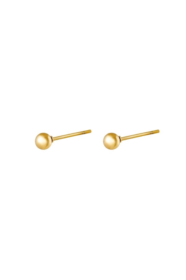Små Guld Stud Örhängen i Rostfritt Stål - Klassiska Blanka Kulor/Pärlor - 3 mm