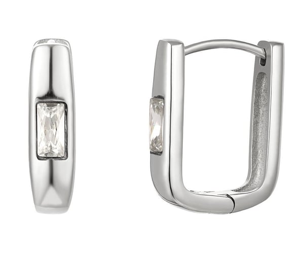 Blanka Fyrkantiga Silver Örhängen / Hoop / Creoler i Rostfritt Stål med Vit Zircon - 2 cm