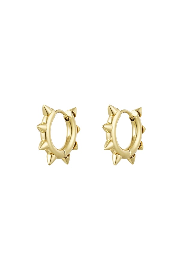 Små Blanka Runda Hoop Örhängen i Rostfritt Stål med Spikes / Nitar / Spikar - Guld - 2,1 cm