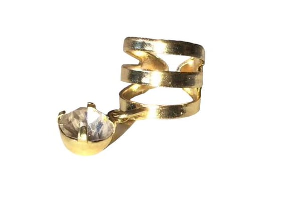 Guld Earcuff Ear Cuff Örhänge med Hängade Vit Rhinestone