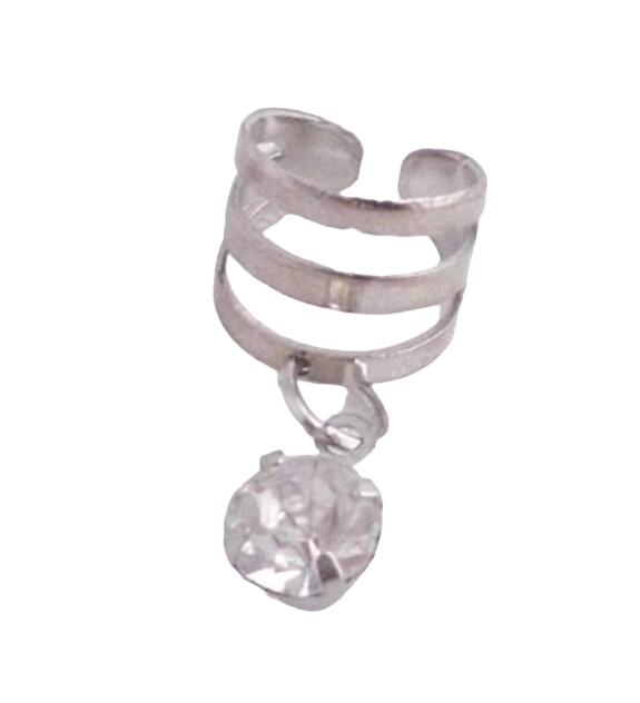 Silver Earcuff Ear Cuff Örhänge med Hängade Vit Rhinestone
