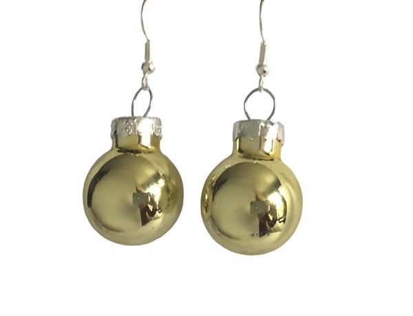Silver Örhängen till Jul / Christmas - Guld Blanka Julkulor