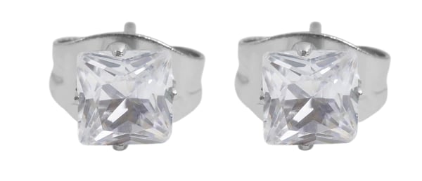 Fyrkantiga Silver Stud Örhängen Vit Kristall Rostfritt Stål 4 mm