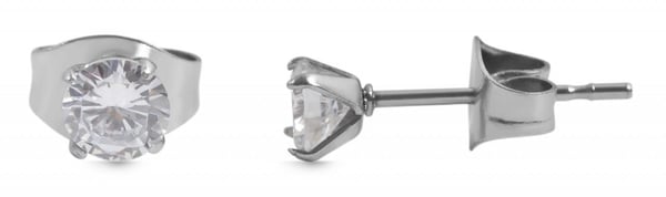 Runda Silver Stud Örhängen i Rostfritt Stål - Vit Kristall -4 mm