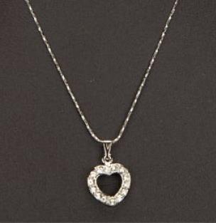 Vackert Silver Halsband - Hjärta med Vita Rhinestones / Strass