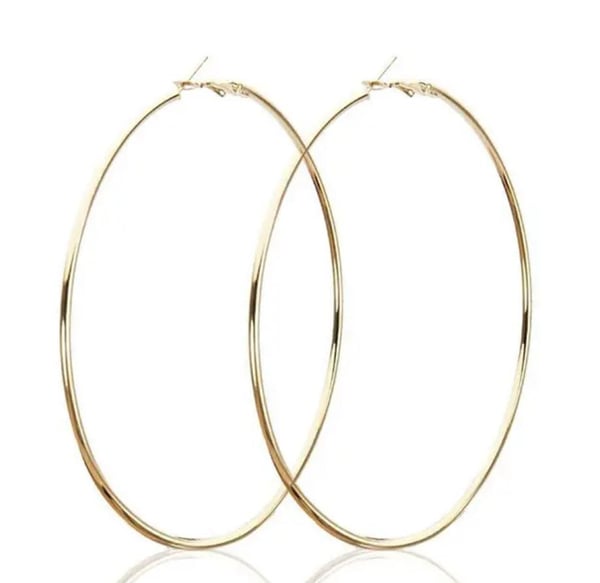 Stora Blanka Tunna Runda Hoop Örhängen - 8 cm - Guld
