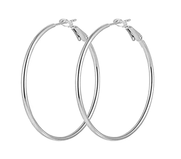 Stora Blanka Tunna Runda Hoop Örhängen - 6 cm - Silver