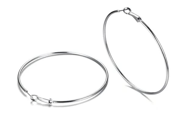 Stora Blanka Tunna Runda Hoop Örhängen - 9 cm - Silver