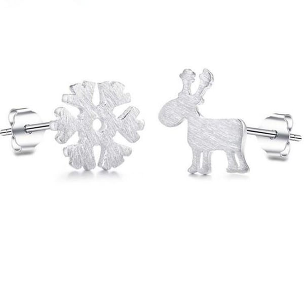 Silver Örhängen till Jul / Christmas i Stål - Snöflinga & Ren
