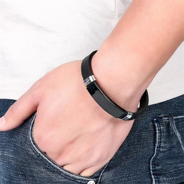 Armband i Svart & Silver -Rostfritt Stål & Silikon -Blank Detalj