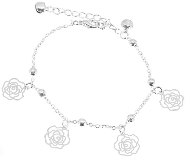 Silver Fotsmycke Fotlänk Vristlänk Fotkedja - Ros/Blomma & Kulor